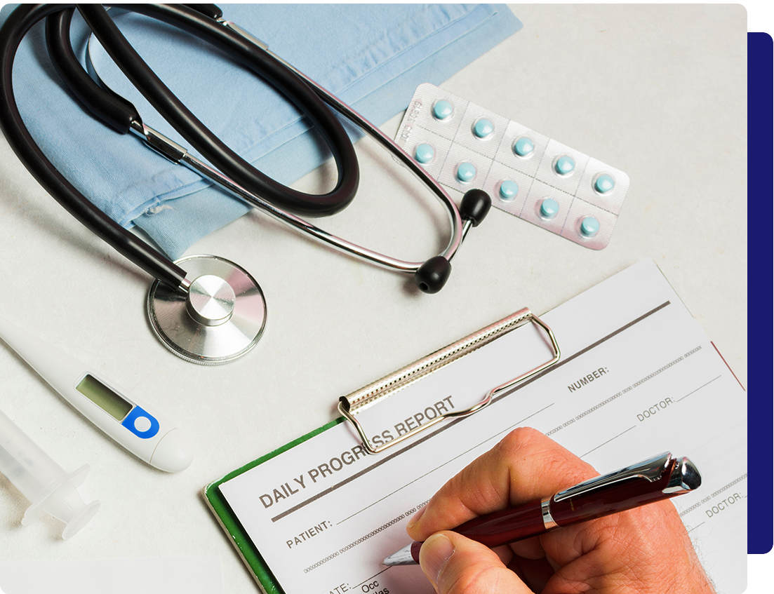 Estetoscopio y receta médica